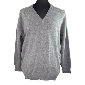 Pringle Cashmere Sweater V-Neck Made in Scotland Soft Knit Heather Gray Size 44